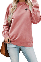 Women Nurse Printing Ribbed Oversized Pullover_Cwtstl0459
