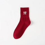 RED BOW COTTON CREW SOCKS FOR WOMEN STRIPED_CWMS1371
