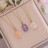Women Natural Stone Cross Necklace