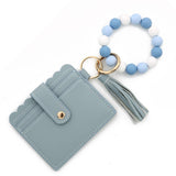 SOLID COLOR PU WALLET WITH BEAD BRACELET KEYCHAIN_CWAB4959