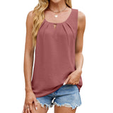 Solid Color V-Neck Sleeveless Pleated Chiffon