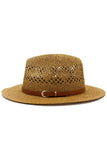 BROWN BELT VENTED WEAVE STRAW HAT_CWAH081