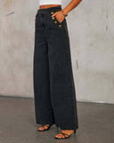 Solid Color Loose Denim Wide Leg Pants Vest Suit