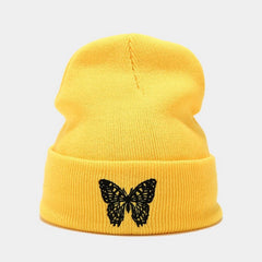 BUTTERFLY EMBROIDERY ALL MATCH WARM KNITTED HAT_CWAH2132