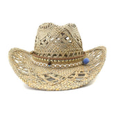 BEADED ROPE HANDMADE SEAGRASS COWBOY SUN HAT_CWAH1251