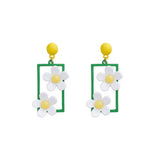 SIMPLE GREEN SQUARE FRAME FLOWER STUD EARRINGS_CWAJE1627