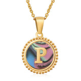 Cwaje1942_Simple Round Colorful Shell Letter Necklace