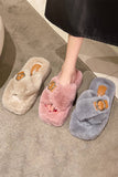 BUCKLE DECOR CRISS CROSS FLUFFY BEDROOM SLIPPERS_CWSHS0224