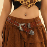 Metal Vintage Distressed Rivet Embossed Belt_Cwmm3954