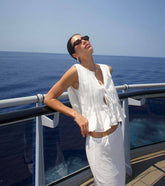 Solid-Color Strapped Cotton Linen Loose Shirt