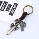 Vintage Braided Cross Leather Keychain_Cwmm4769