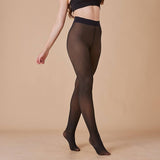 PLUS SIZE NYLON FLEECE LINED SHEER LEGGINGS BLACK_CWMM8969