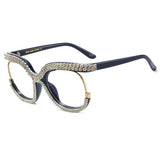 HALF FRAME RHINESTONE PLAIN MIRROR DIAMOND GLASSES_CWASG0875