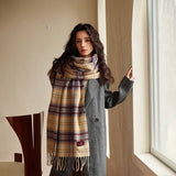 PLAID WOOL SCARF FOR WOMEN COZY WINTER KNIT_CWASC2336