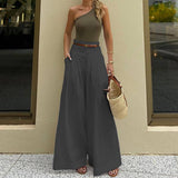 Solid-Color High-Waisted Casual Wide-Leg Pants