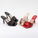 Women Thin Strap Sequined Stiletto Sandals