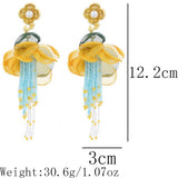 BOHO FLORAL TASSEL EARRINGS GOLD PLATED DESIGN_CWMM6193