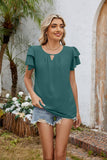 V-Neck Cutout Double-Sleeved Chiffon T-Shirt