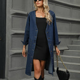 Washed Denim Long Coat Trench Cardigan