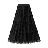 Wave Pleated Mesh Splicing Lace Skirt Cake Skirt_Cwbms0297