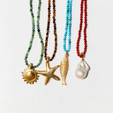 GOLD OCEAN CHARMS NECKLACE FISH SHELL BEADS_CWAJE4614