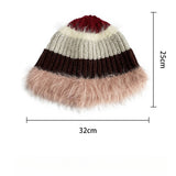 STRIPED COLORBLOCK PLUSH EDGE WOMENS KNITTED HAT_CWAH2062