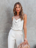 V-Neck Casual Sequined Bead Strappy Vest