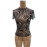 BLACK WHITE STRIPED SEMI SHEER MESH SHORT TOP_CWTBLS1511