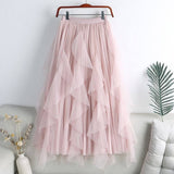 Tulle Skirt Mid-Length High Waist Pleated Skirt_Cwbls0397