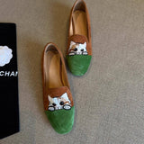 LEATHER CAT EMBROIDERY LOAFERS FOR WOMEN_CWSHF0083
