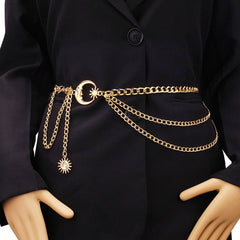 HIP HOP PUNK STYLE MOON MULTI LAYER BODY CHAIN_CWMM0656