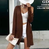 Solid Color Medium Long Unbuttoned Twist Cardigan