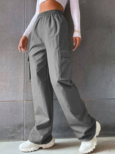 Solid Color High-Waisted Pocket Cargo Pants