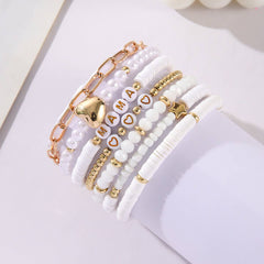 7 PIECE CLAY BRACELET SET WITH LETTER HEART PENDANT_CWMM3536