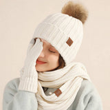 Winter Adult Outdoor Warm Knitted Scarf Suit Women_Cwmm2812