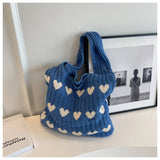 Cwab4569_Heart Pattern Knitted Large Capacity Tote Bag