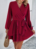 Solid Color Temperament Long-Sleeved Dress