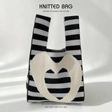 STRIPED LOVE KNITTED SHOULDER TOTE BAG_CWAB1514
