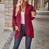 Solid Color Woolen Patchwork Long Sleeve Cardigan