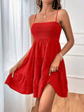 Solid-Color Textured One-Shoulder Strappy Dress