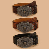 BULL HEAD CARVED VINTAGE DISTRESSED EMBOSSED BELT_CWMM3942