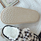 Womens Checkered Bow Non-Slip Cotton Slippers_Cwmm2962