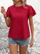 Solid Color Top With Double Lotus Sleeves