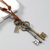 CREATIVE DOUBLE KEY PENDANT COWHIDE NECKLACE_CWMM4593