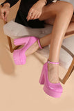 Women Pink Chunky Heeled Ankle Strap Round Pumps