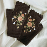 KNIT WINTER GLOVES BEE BLOSSOM EMBROIDERY_CWMM1662