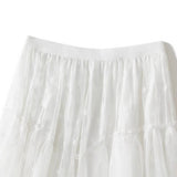 White Heavy Lace Splicing Irregular Mesh Skirt_Cwbms0286