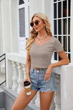 V Neck Solid Color Short Sleeved Short T Shirt_Cwtsts0286