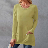 Solid-Color Loose Round-Neck Pocket T-Shirt