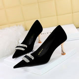 SHALLOW POINTED TOE DIAMOND BUCKLE HIGH HEELS_CWSHH0090